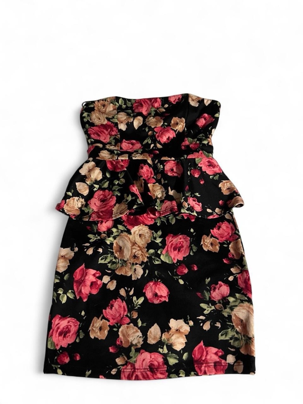 Strapless Floral Forever 21 Dress in Black with Multicolored Roses